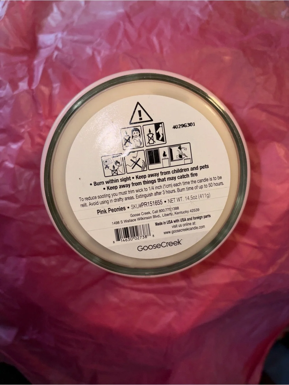 Goose Creek Peter Rabbit Pink Peonies Scented Candle - Pink with Gold Lid